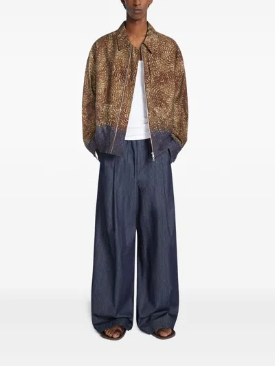 Dries Van Noten Men Bomber Jacket With Print In Brown
