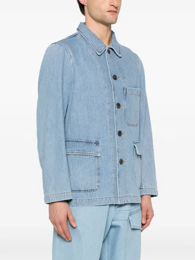Dries Van Noten Denim Jacket With Chest Pocket And Flap Pockets In Blue