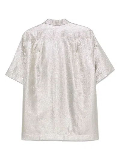 Dries Van Noten Box-pleat Detail Metallic Finish Shirt In Gray