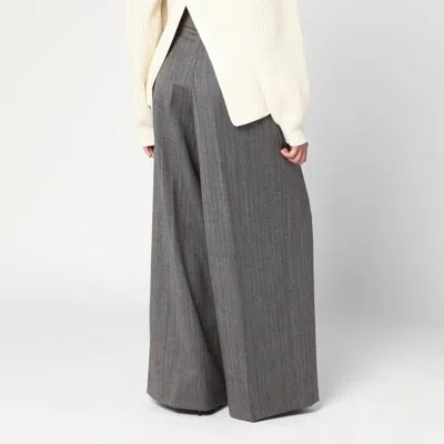 Dries Van Noten High Waist Wide Leg Trousers With Button Detail In Gray