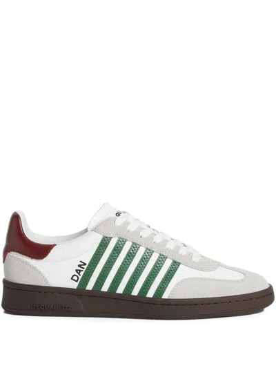 Dsquared2 White Leather Sneakers With Side Stripe Detailing In Multi
