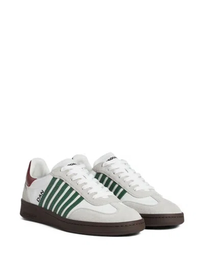 Dsquared2 White Leather Sneakers With Side Stripe Detailing In Multi