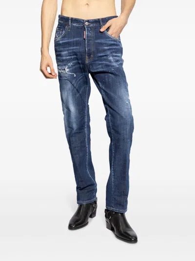 Dsquared2 Dsquared Men Straight Jeans With A Lived-in Effect In Blue