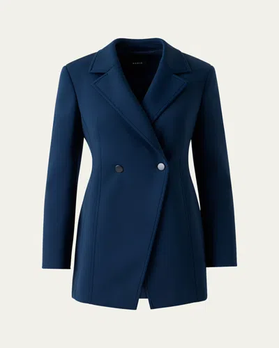 Akris Duska Techno Neoprene Double-breasted Jacket In Blue