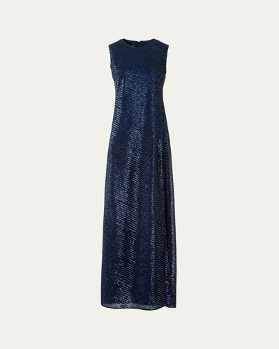 Akris Diagonal Sequined Georgette Gown In Blue