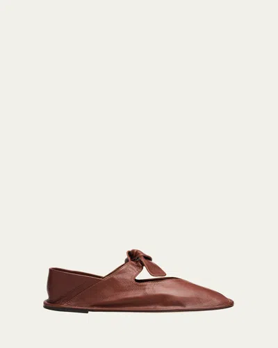 Hereu Llasada Supple Leather Bow Flats In Brown