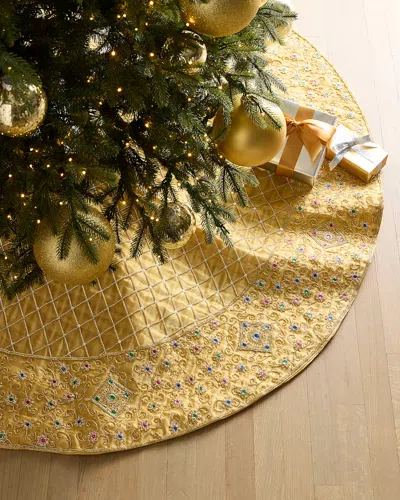 Sudha Pennathur Embroidered & Beaded Gold Tissue 60" Tree Skirt In Gold
