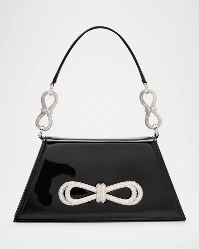 Mach&mach Samantha Double Bow Patent Leather Shoulder Bag In Black