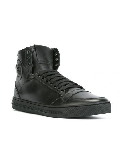Versace Medusa Smooth Leather High Top Sneakers In Black | ModeSens