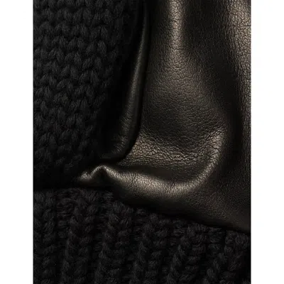 Prada Womens Black Triangle-logo Wool And Nappa Leather Gloves In Black