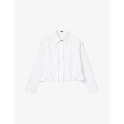 Sandro Womens White Pleated Cropped Cotton Shirt