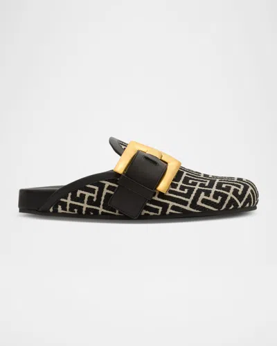 Balmain Black & Beige Anthem Mule Loafers In Black