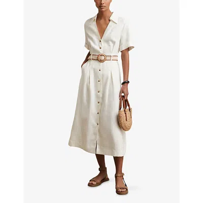 Reiss Belted Linen Dress In White