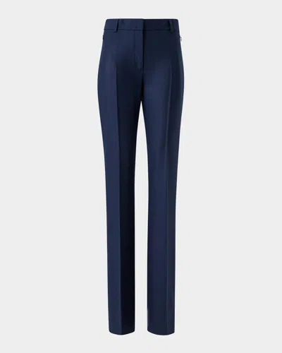 Akris Marilyn Wool Stretch Flannel Bootcut-leg Ankle Pants In Blue
