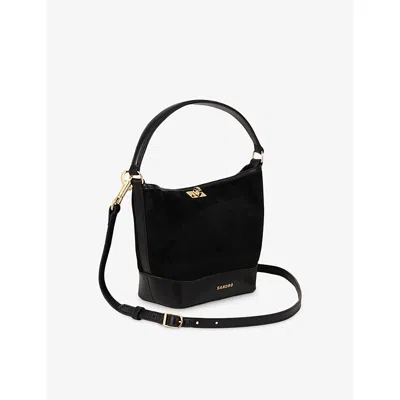 Sandro Womens Black Tangoso Small Suede And Leather Bucket Bag