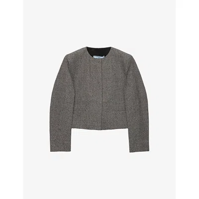 Prada Womens Grey Single-breasted Princes Of Wales Wool-blend Jacket In Gray