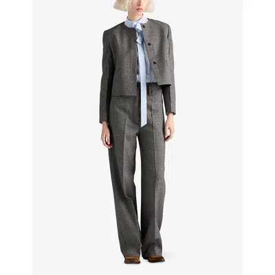 Prada Womens Grey Single-breasted Princes Of Wales Wool-blend Jacket In Gray