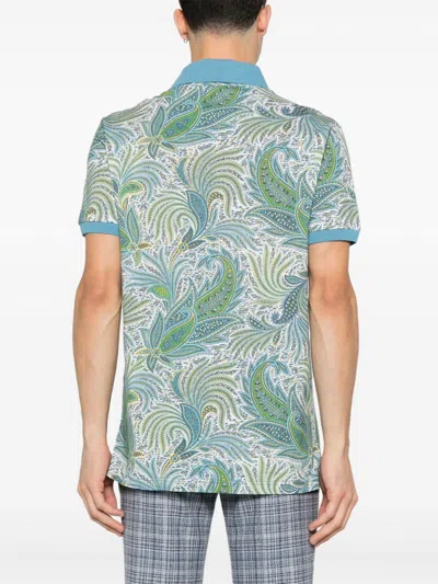 Etro Short Sleeve Polo Shirt With Paisley Pattern In Blue