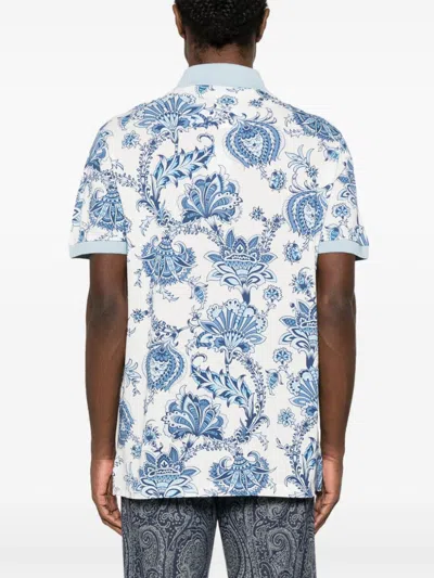 Etro Floral Pattern Polo Shirt With Contrasting Collar In Blue