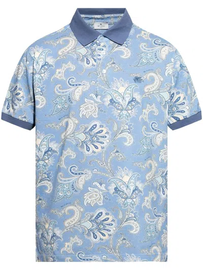 Etro Polo Shirt With Print In Blue