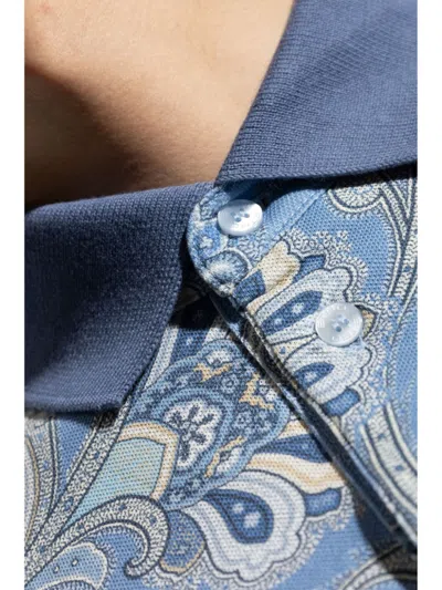 Etro Polo Shirt With Print In Blue