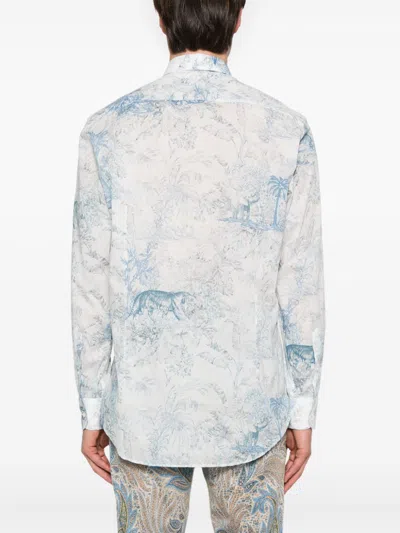 Etro Multicolour Long Sleeve Shirt With Paisley Print In Blue