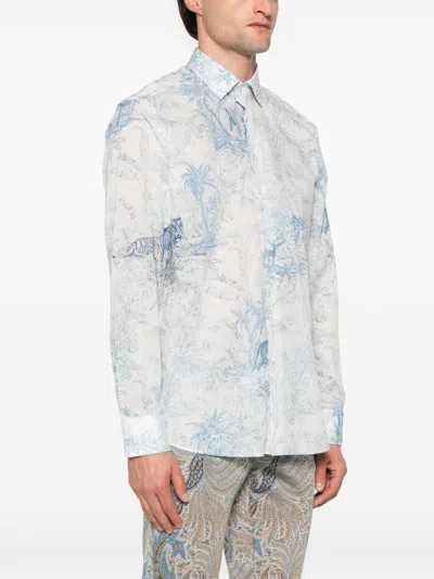 Etro Multicolour Long Sleeve Shirt With Paisley Print In Blue