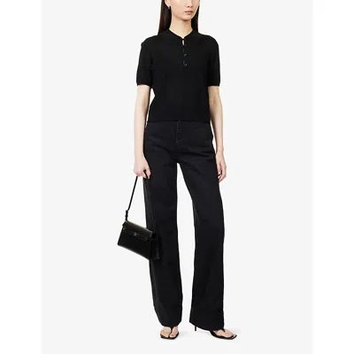 Frame Womens Black The Smart Polo Knitted Wool Shirt Xs