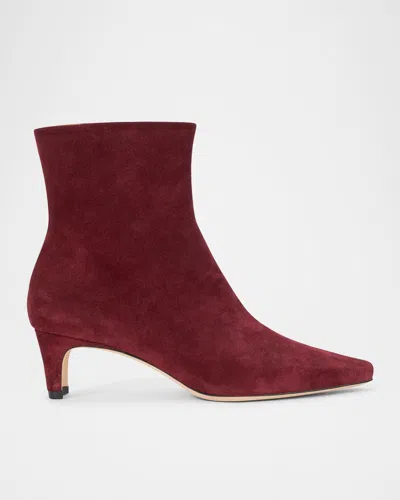 Staud Wally 55 Suede Ankle Boots In Burgundy