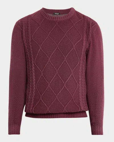 Kiton Men's Cashmere Diamond Cable Crewneck Sweater In Burgundy