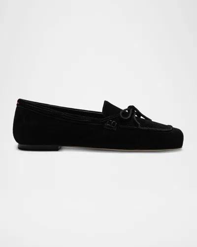 Aeyde Jasper Calf Suede Boat Loafers In Black