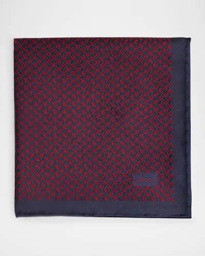 Brioni Men's Jacquard Chevron Silk Pocket Square In Blue