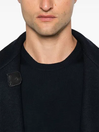 Fay Ribbed Knit Crewneck Sweater With Straight Hem In Blue