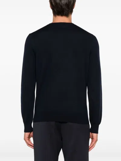 Fay Ribbed Knit Crewneck Sweater With Straight Hem In Blue