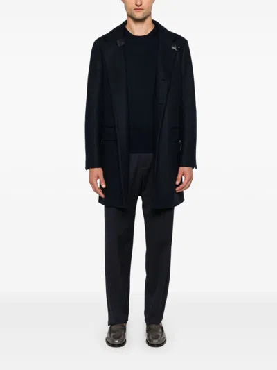 Fay Ribbed Knit Crewneck Sweater With Straight Hem In Blue