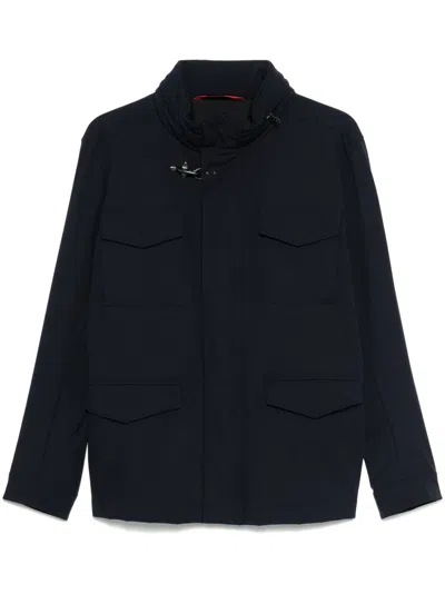 Fay Hooded Jacket With Adjustable Neck Strap In Blue