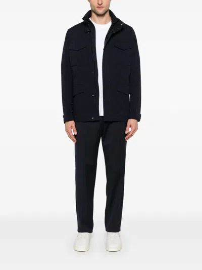 Fay Hooded Jacket With Adjustable Neck Strap In Blue