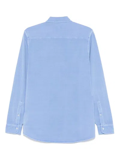 Fay Tailored Shirt With Cutaway Collar And Cuffed Sleeves In Blue