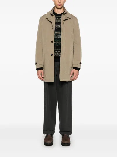 Fay Morning Coat With Belted Cuffs And High Neck In Brown