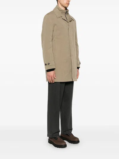 Fay Morning Coat With Belted Cuffs And High Neck In Brown
