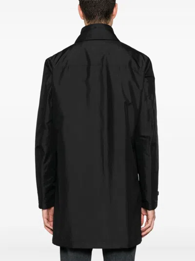 Fay Layered Long Sleeve Buttoned Waterproof Coat In Black