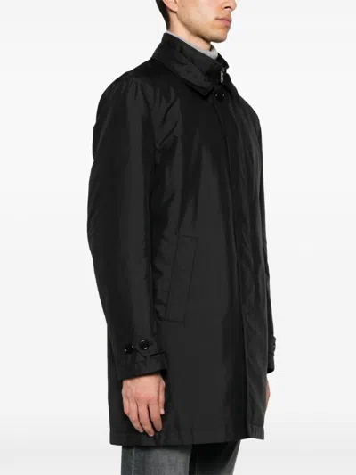 Fay Layered Long Sleeve Buttoned Waterproof Coat In Black