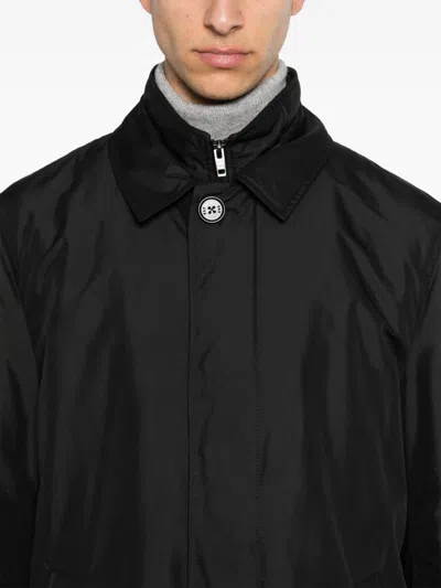 Fay Layered Long Sleeve Buttoned Waterproof Coat In Black