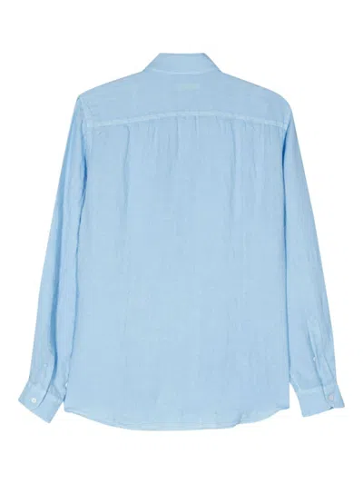 Fay Cutaway Collar Linen Shirt In Blue