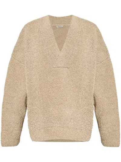Fear Of God Textured V-neck Sweater With Ribbed Accents In Brown