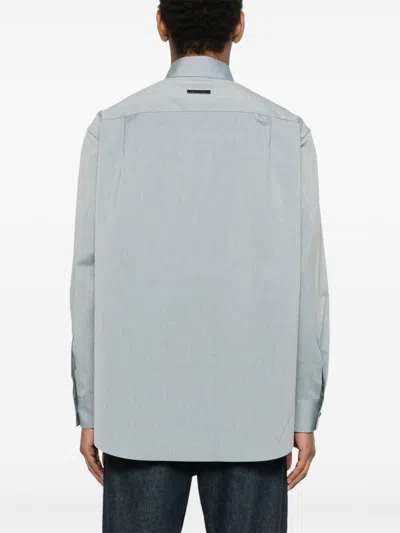 Fear Of God Melange Cotton And Wool Blend Shirt In Blue