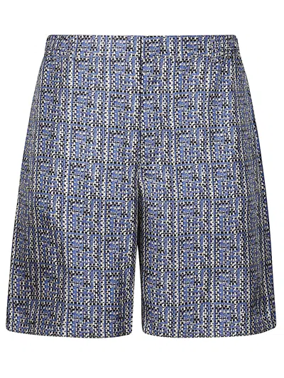 Fendi Short Trousers In Blue Ff Silk In Blue