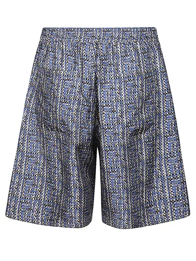 Fendi Short Trousers In Blue Ff Silk In Blue