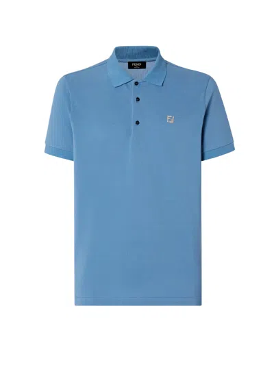 Fendi Logo Plaque Short Sleeved Polo Shirt In Blue