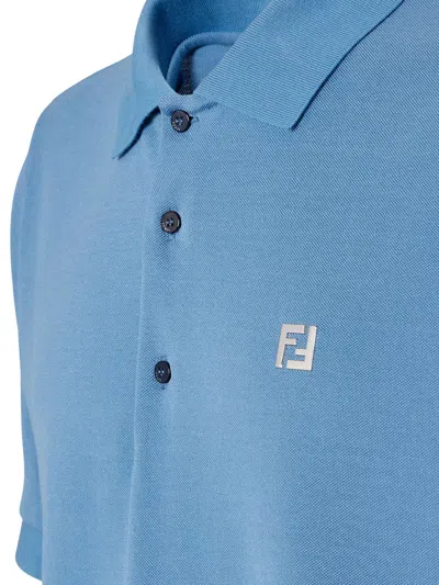 Fendi Logo Plaque Short Sleeved Polo Shirt In Blue